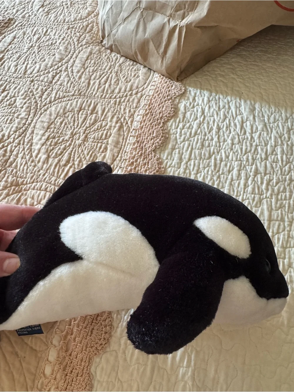 Trudi Orca Whale Plush Toy in Black and White with Red Tag